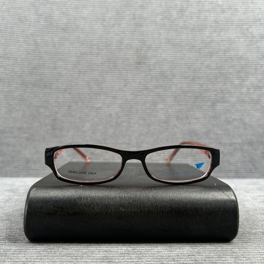 Essilor EVF8014 Y2k Eyeglasses Black Pink Floral Crystal Rectangle Frames